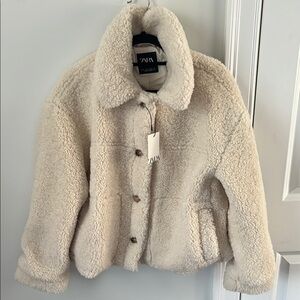 Zara Women's Cream Sherpa Jacket